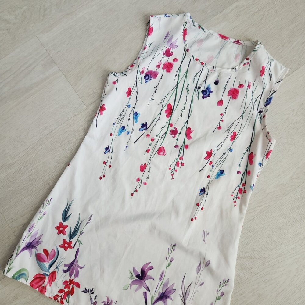 White Tank Sleeveless Floral Printed